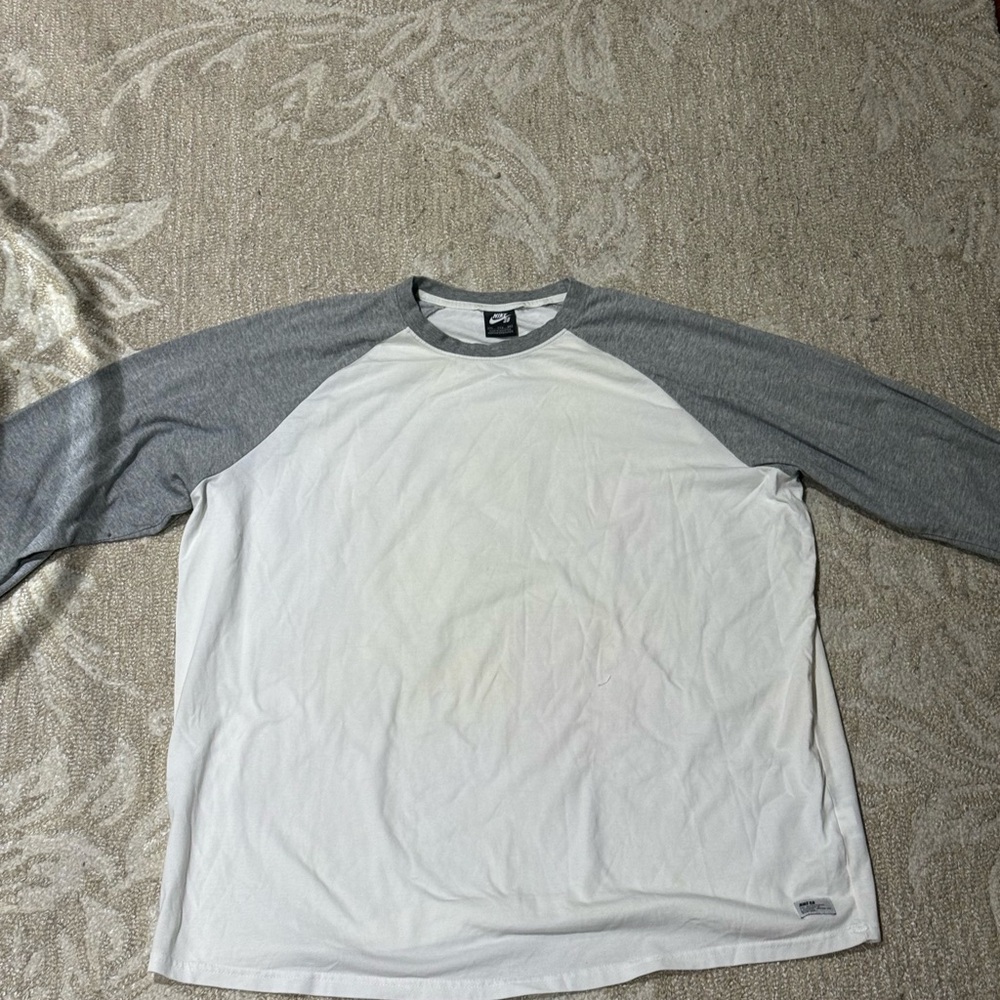 Nike White and Gray Long Sleeve Tee